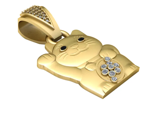 Cute Cat Diamond Gold Pendant 3D Model .c4d .max .obj .3ds .fbx .stl .blend 