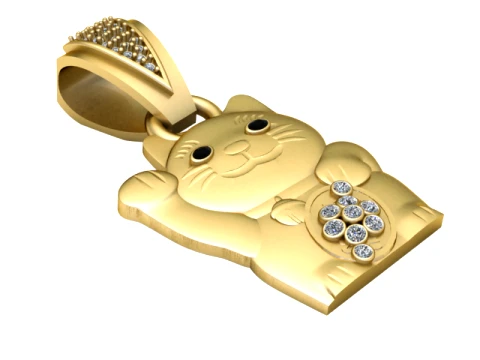 Cute Cat Diamond Gold Pendant 3D Model