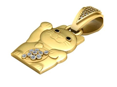 Cute Cat Diamond Gold Pendant 3D Model