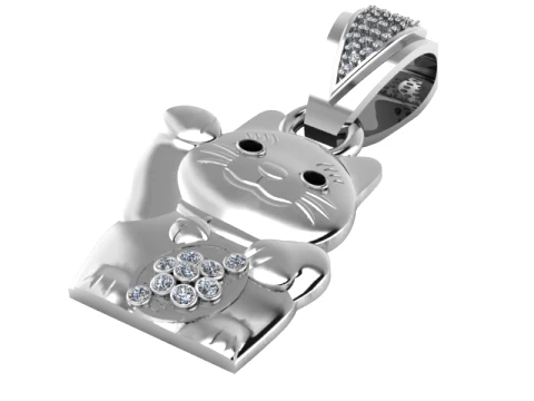 Cute Cat Diamond Gold Pendant 3D Model