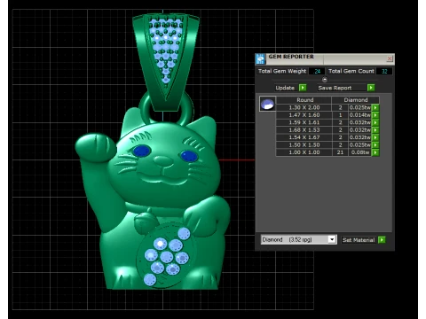 Cute Cat Diamond Gold Pendant 3D Model