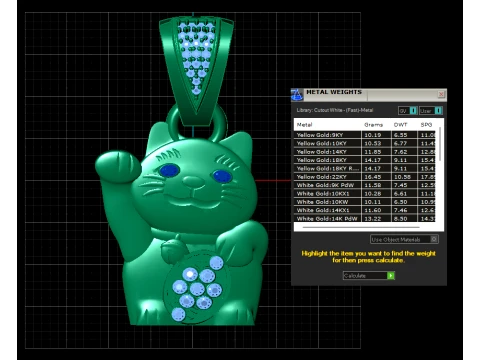 Cute Cat Diamond Gold Pendant 3D Model