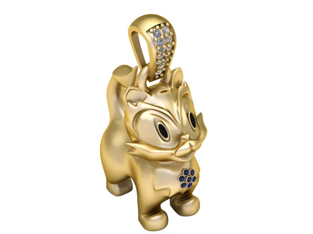 Top Hat Cat Gold Pendant 3D Model .c4d .max .obj .3ds .fbx .stl .blend 
