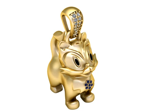Top Hat Cat Gold Pendant 3D Model