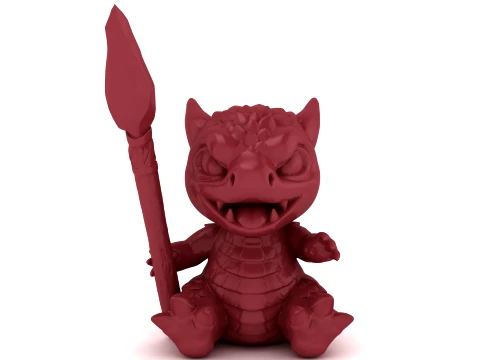 Cute Baby Dragon Warrior with Flaming Spear 3D Model