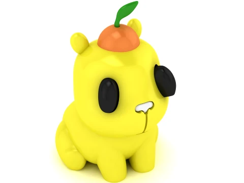 Cute 3D Yellow Hamster with Orange Fruit Hat 3D Model