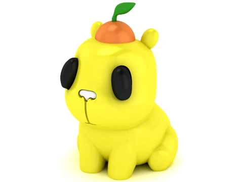 Cute 3D Yellow Hamster with Orange Fruit Hat 3D Model