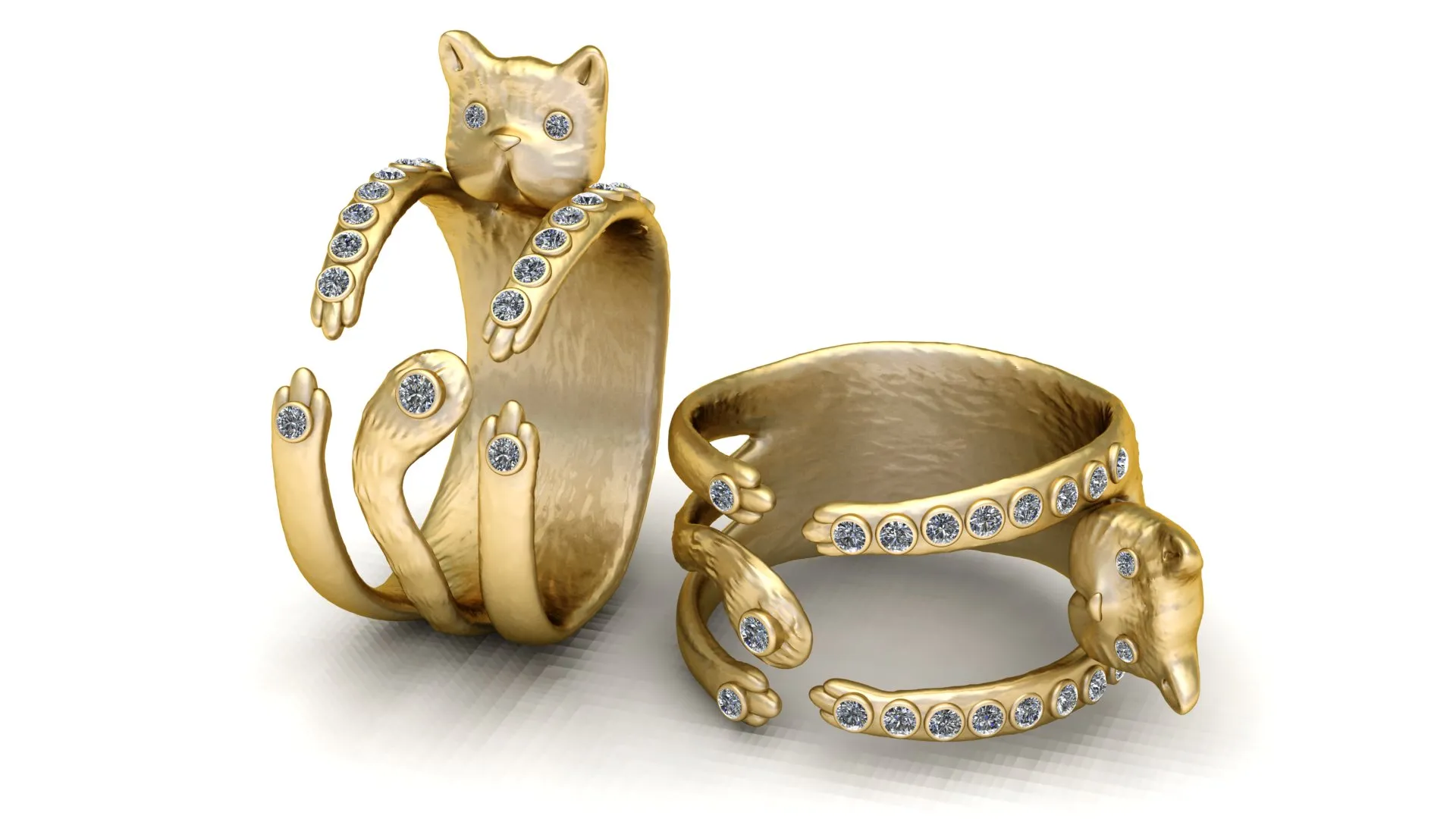Gemstone Hugging Cat Gold Ring 3D Model .c4d .max .obj .3ds .fbx .stl .blend 