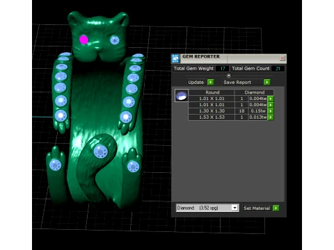Gemstone Hugging Cat Gold Ring 3D Model