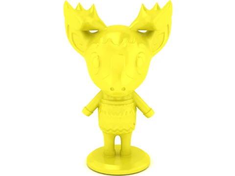 Cute 3D Yellow Dragon Figurine on Display Base 3D Model