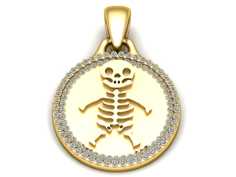 Skeleton Gemstone Oval Gold Pendant 3D Model
