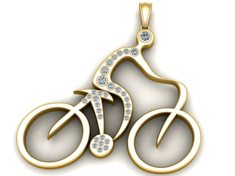 Gemstone Cyclist Gold Pendant 3D Model