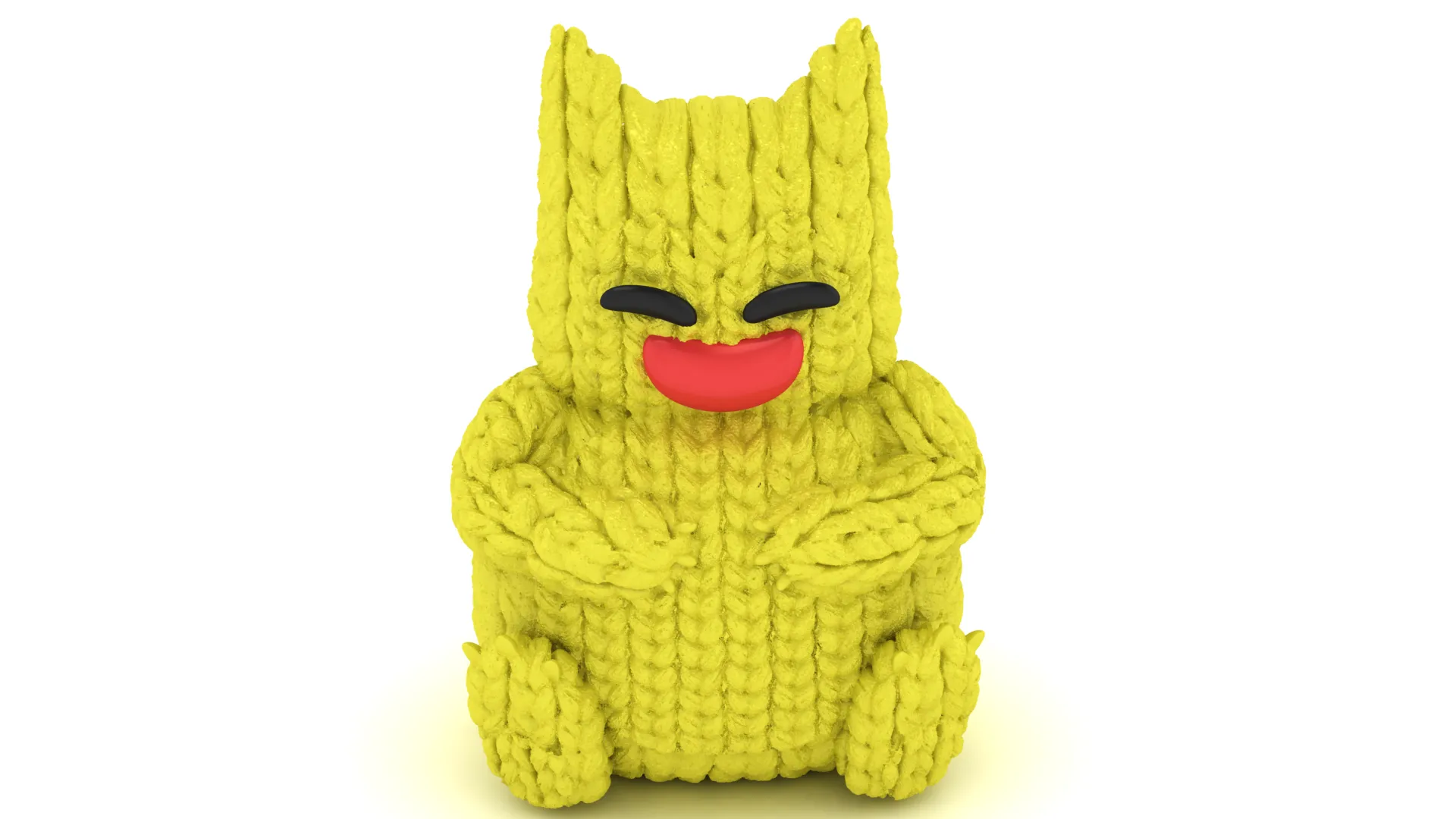 Cute Yellow Knitted Cat Plush Toy with Big Smile 3D Model .c4d .max .obj .3ds .fbx .stl .blend 