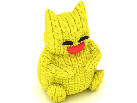 Cute Yellow Knitted Cat Plush Toy with Big Smile 3D Model