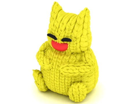 Cute Yellow Knitted Cat Plush Toy with Big Smile 3D Model