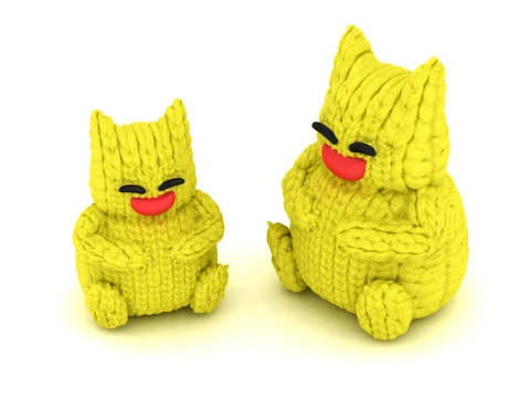 Cute Yellow Knitted Cat Plush Toy with Big Smile 3D Model