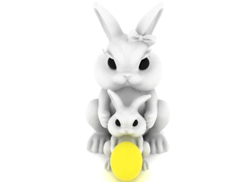 Cute Bunny Family with a Bright Yellow Egg 3D Model
