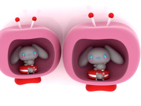 Cute Bunny TV Diorama 3D Model