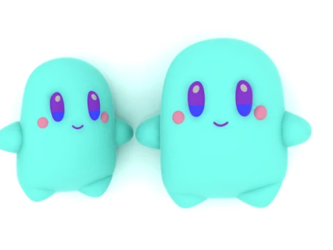 Cute Aqua Blob Character 3D Model