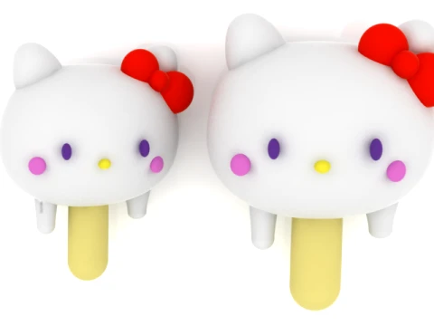 Cute Bow Cat Popsicle 3D Model