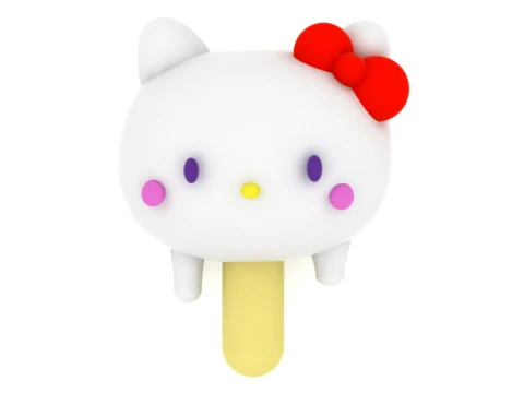 Cute Bow Cat Popsicle 3D Model