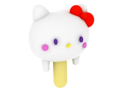 Cute Bow Cat Popsicle 3D Model