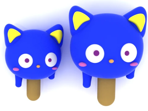 Cute Blue Cat Popsicle 3D Model