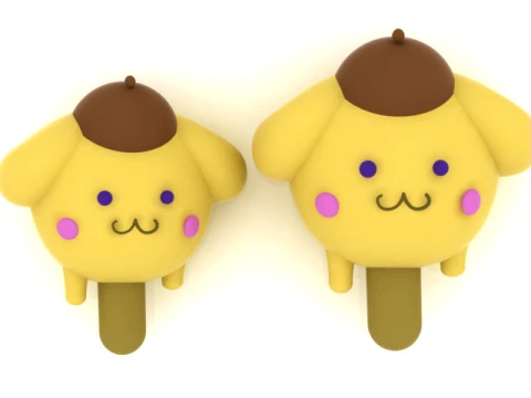 Cute Yellow Puppy Popsicle 3D Model