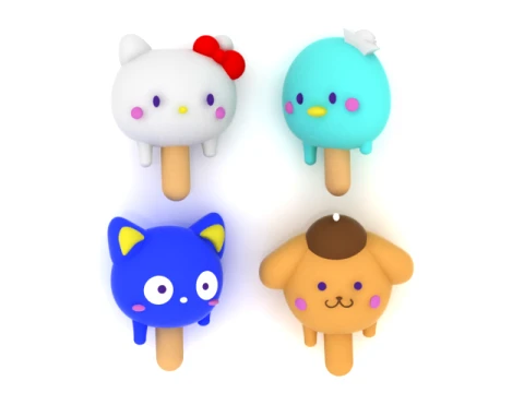 Cute Animal Popsicle Collection 3D Model