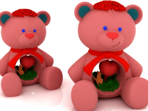 Ours en peluche rose romantique Modèle 3D