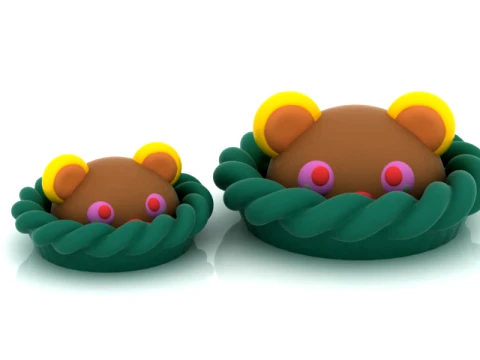Cute Bear in Woven Basket 3D Model