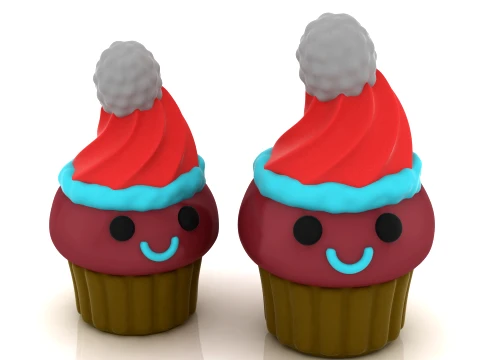 Cute Christmas Cupcake Character 3D Model