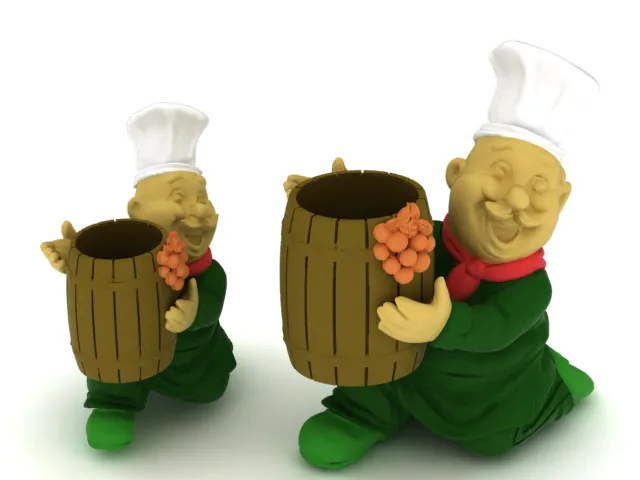 Cheerful Chef Barrel Planter 3D Model .c4d .max .obj .3ds .fbx .stl .blend 