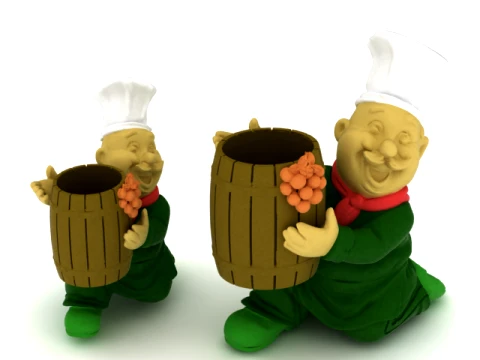 Cheerful Chef Barrel Planter 3D Model