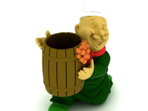 Cheerful Chef Barrel Planter 3D Model