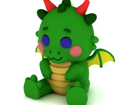Cute Baby Dragon Figurine 3D Model