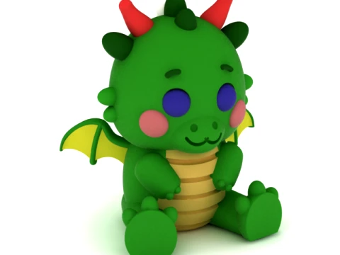 Cute Baby Dragon Figurine 3D Model