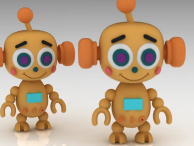 Cute Cartoon Robot Figurine 3D Model .c4d .max .obj .3ds .fbx .stl .blend