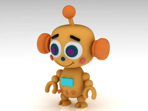 Cute Cartoon Robot Figurine 3D Model