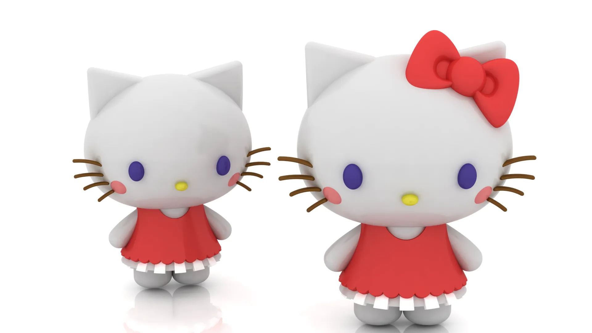 Cute Bow Cat Figurine 3D Model .c4d .max .obj .3ds .fbx .stl .blend 