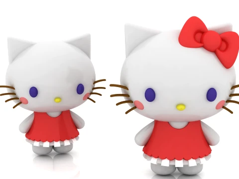 Cute Bow Cat Figurine 3D Model