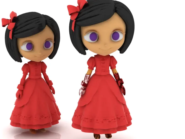Elegant Red Dress Girl Figurine 3D Model .c4d .max .obj .3ds .fbx .stl .blend