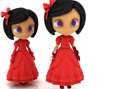 Elegant Red Dress Girl Figurine Modèle 3D