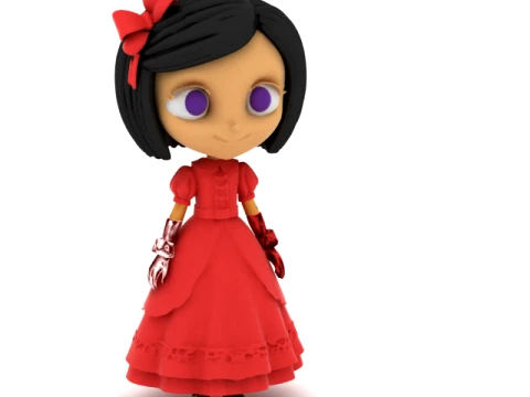 Elegant Red Dress Girl Figurine 3D Model