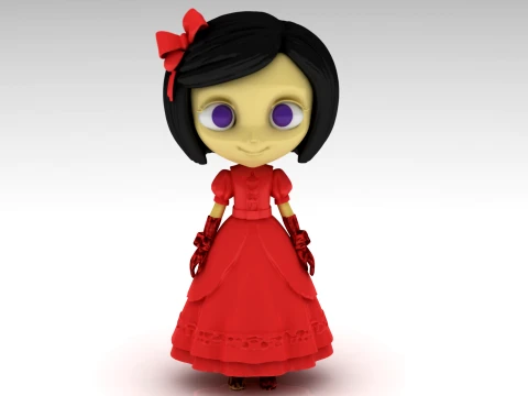 Elegant Red Dress Girl Figurine 3D Model