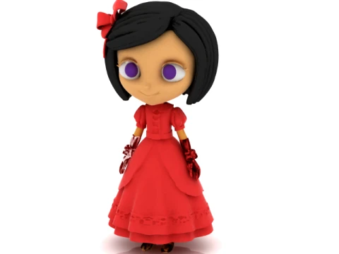 Elegant Red Dress Girl Figurine 3D Model