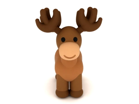 Cute Cartoon Moose Figurine 3D Model