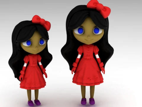 Cute Girl Doll in Red Dress Modèle 3D
