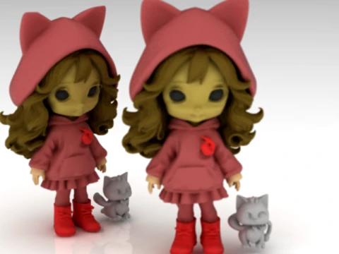 Cute Cat Hoodie Girl Doll Modèle 3D