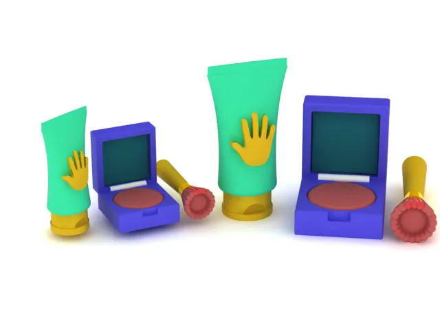 Cute Cartoon Makeup Set 3D Model .c4d .max .obj .3ds .fbx .stl .blend 